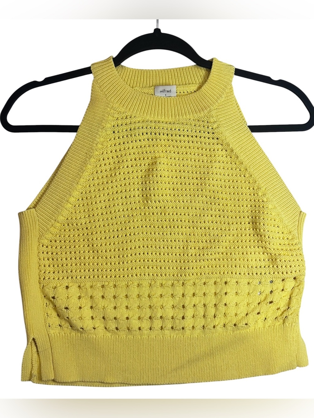 Wilfred by Aritzia Yellow Crochet Knit Halter Top S | Boho Y2K